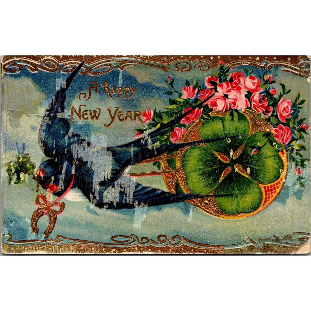 A Happy New Year Decorative Greeting 1911 Vintage Postcard SP17-19